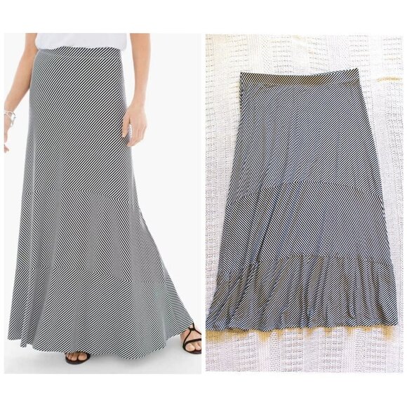Chicos Stripe Black and White Maxi Skirt Size 2/L Elastic waist minimalist chic - Picture 1 of 11